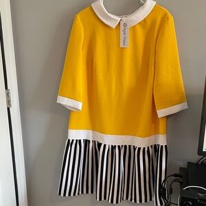 Yellow and White Striped Hem Dress